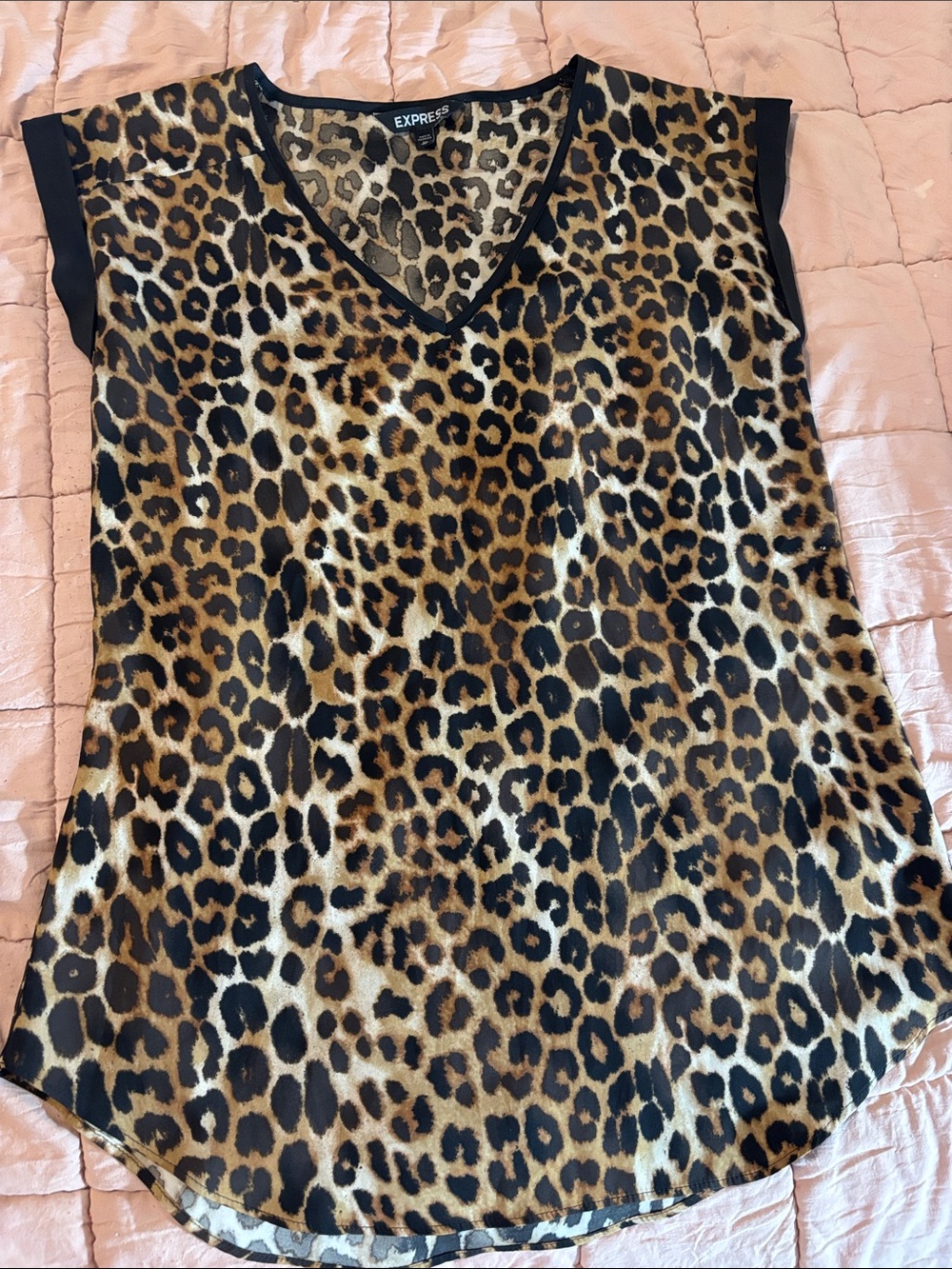 Express Leopard Print V-Neck Cap Sleeve Top - Brown/Black